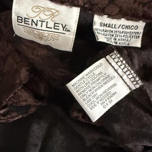 BENTLEY Vintage Velvet Burnout Button Up SHIRT Top S Chocolate Brown Sheer Y2K - Picture 16 of 16